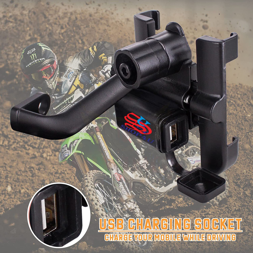 SHOP4U Metal Bike Holder with Charger for All Smartphones for