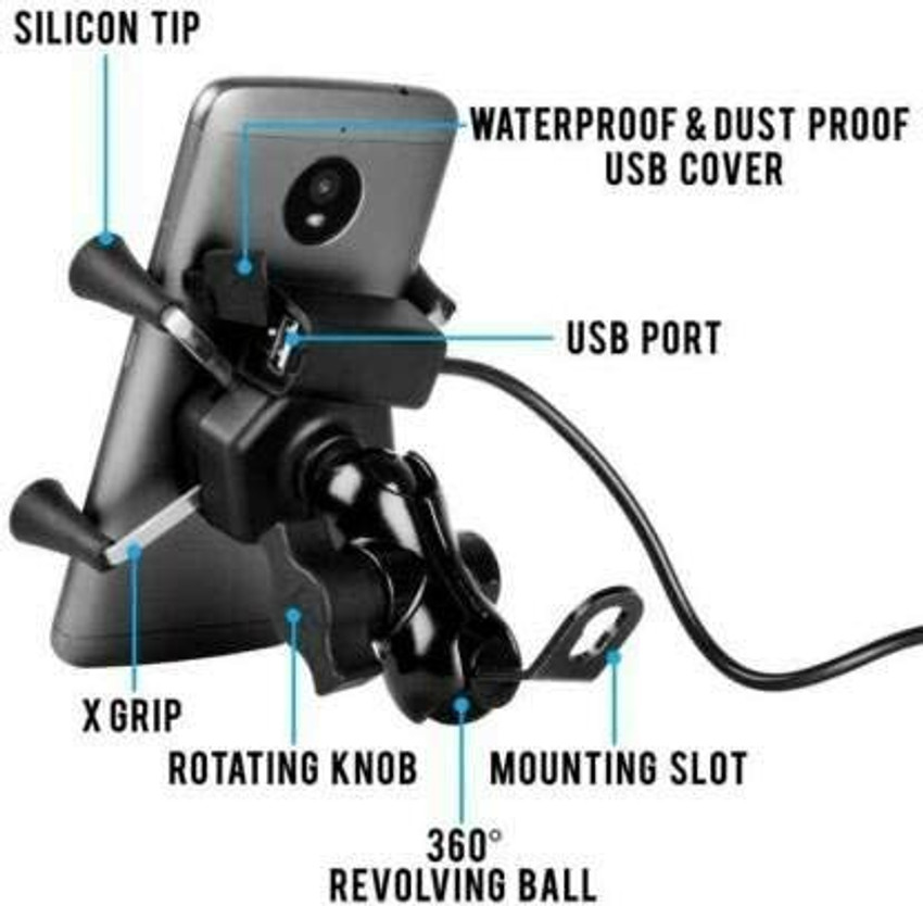 MATIES Waterproof Premium Bike Mobile X Grip Holder With Charger
