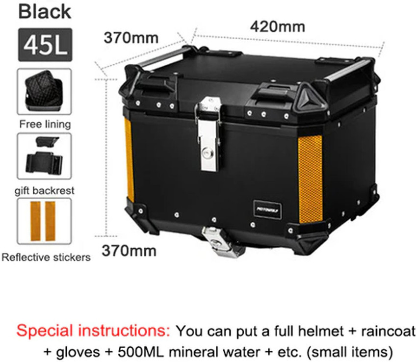 Vagary 45L Aluminum Motorcycle Top Case Waterproof Tail Box Black