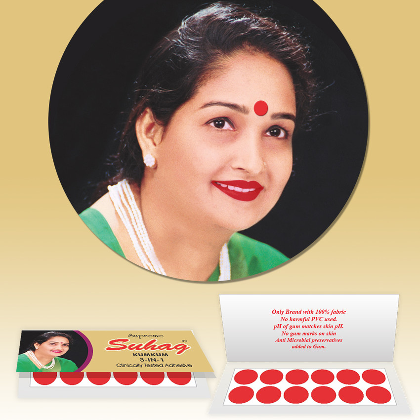 Perpaa Supreme Suhag Sticker Kumkum Forehead Red Bindi Box of 15