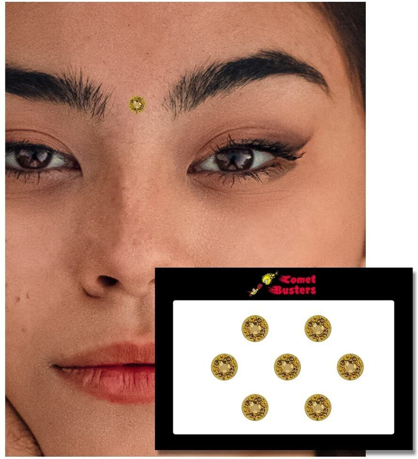 Comet Busters Handcrafted Beautiful Golden Bridal Round Bindi With Stone Work 9mm BV1662 Forehead Gold Bindis Price in India Buy Comet Busters Handcrafted Beautiful Golden Bridal Round Bindi With Ston...