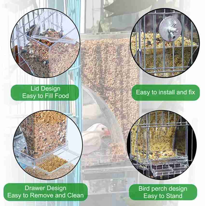 Acrylic Transparent Cage Automatic Bird Seed Feeder with Perch