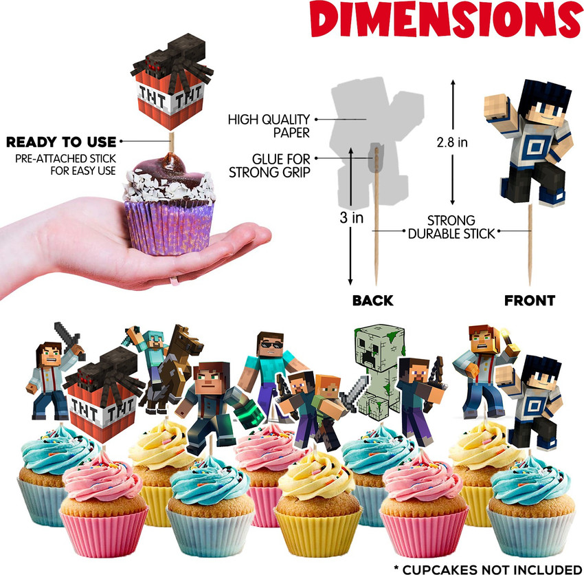 Toppers De Cupcake Pixel Miner | 24 Figuras De Videojuego | Decoración Tartas Cumpleaños