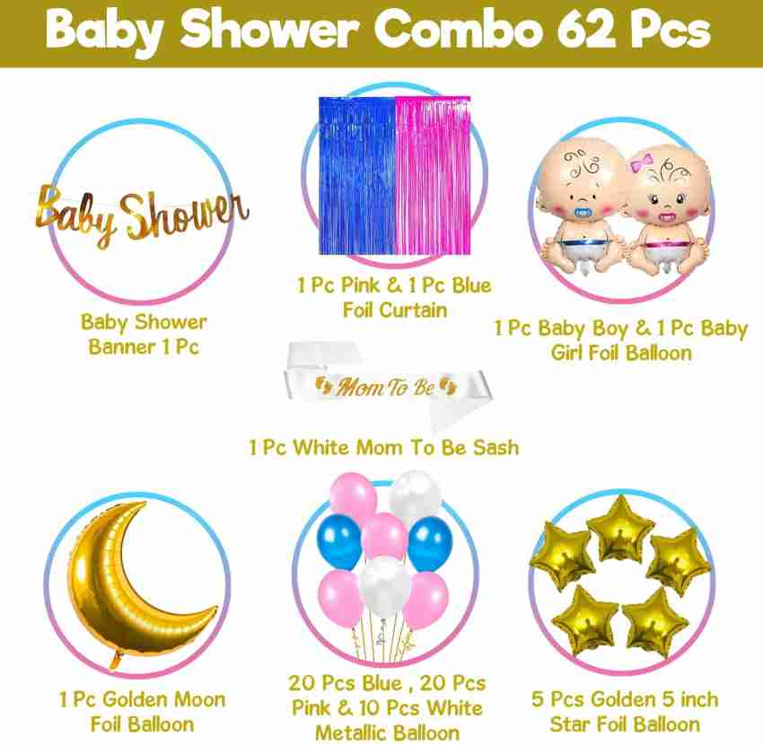 Party Propz Baby Shower Decoration Items Set - 53pcs Kit Baby Shower Foil  Banner