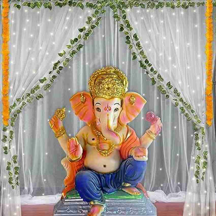 Fun and Flex Ganpati Pooja Decoration items Backdrop with White Net Curtain  and Led Light Price in India - Buy Fun and Flex Ganpati Pooja Decoration  items Backdrop with White Net Curtain
