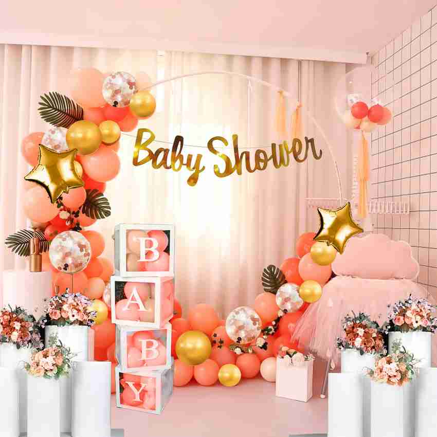 Peach baby shower on sale decorations