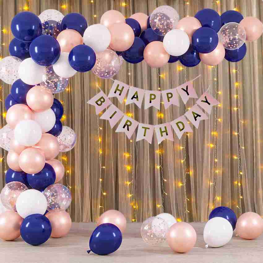 Happy Birthday Decoration Set With White Net Decoration, Blue