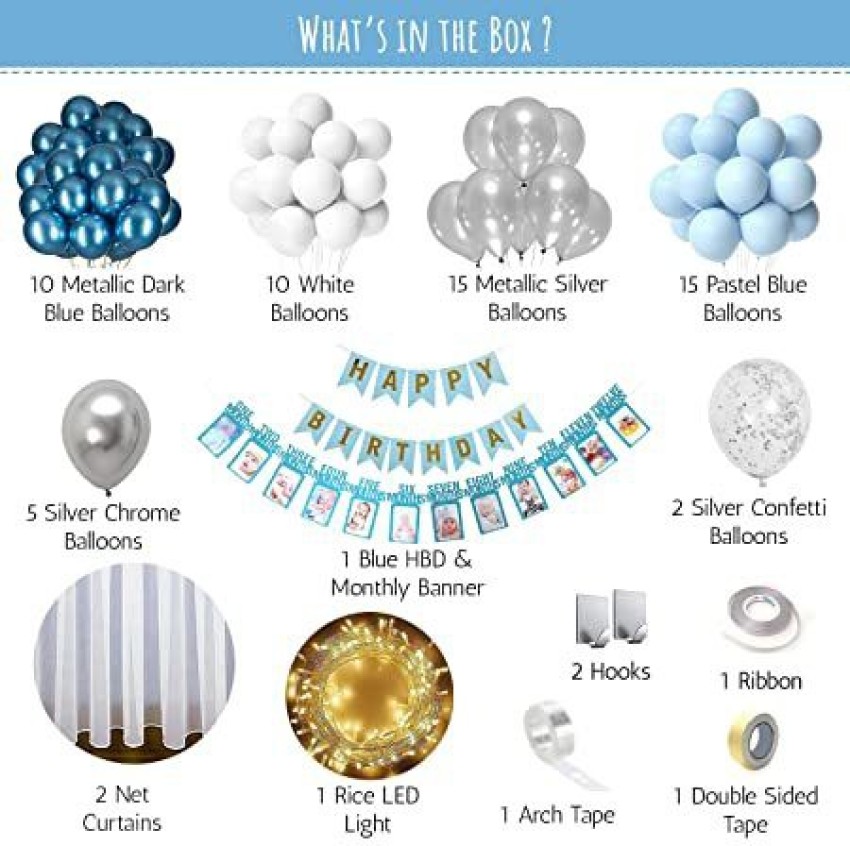 Fun and Flex Blue and White Pastel Birthday Decorations Combo Kit With Net  Curtain And Light Price in India - Buy Fun and Flex Blue and White Pastel  Birthday Decorations Combo Kit