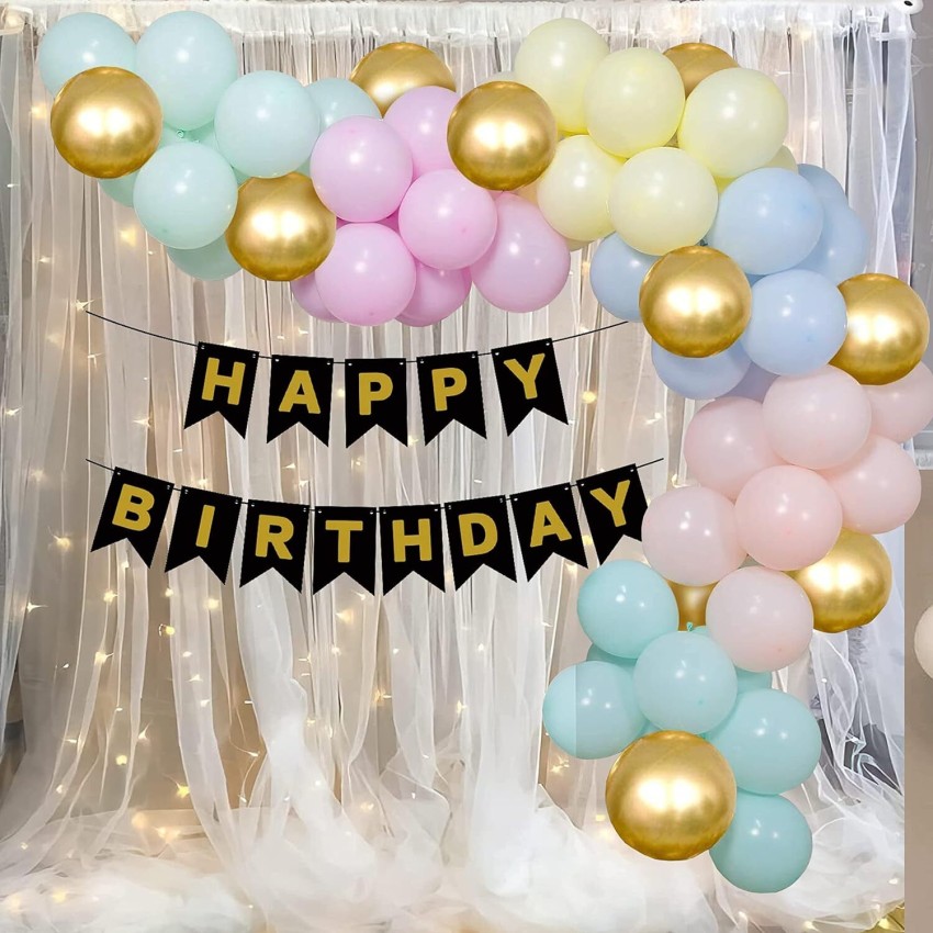 Ryn Happy Birthday Banner Net Curtain LED Light Back Drop