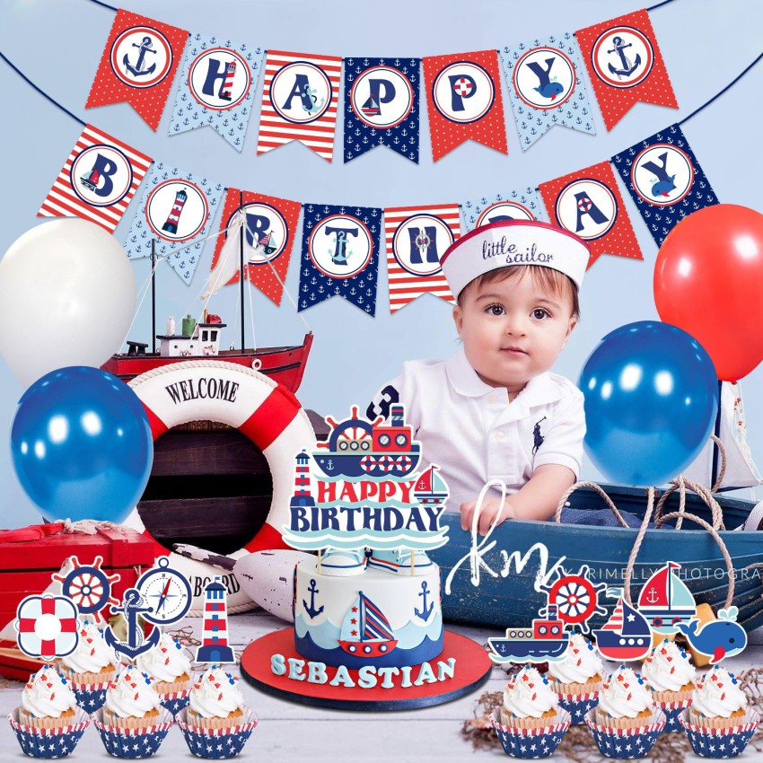 ZYOZI Nautical Cake Topper, Baby Sailor Theme Happy Birthday Decor
