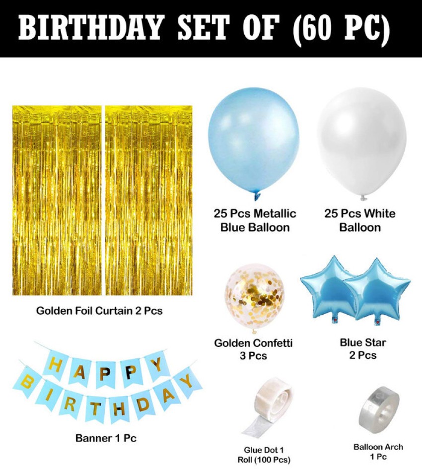GAELICX Happy Birthday Decoration Kit Blue Golden and White Birthday  Decorations Themes Price in India - Buy GAELICX Happy Birthday Decoration  Kit Blue Golden and White Birthday Decorations Themes online at
