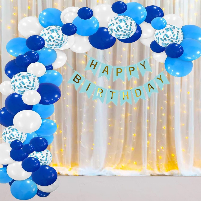 Happy Birthday Decoration Set With White Net Decoration, Blue