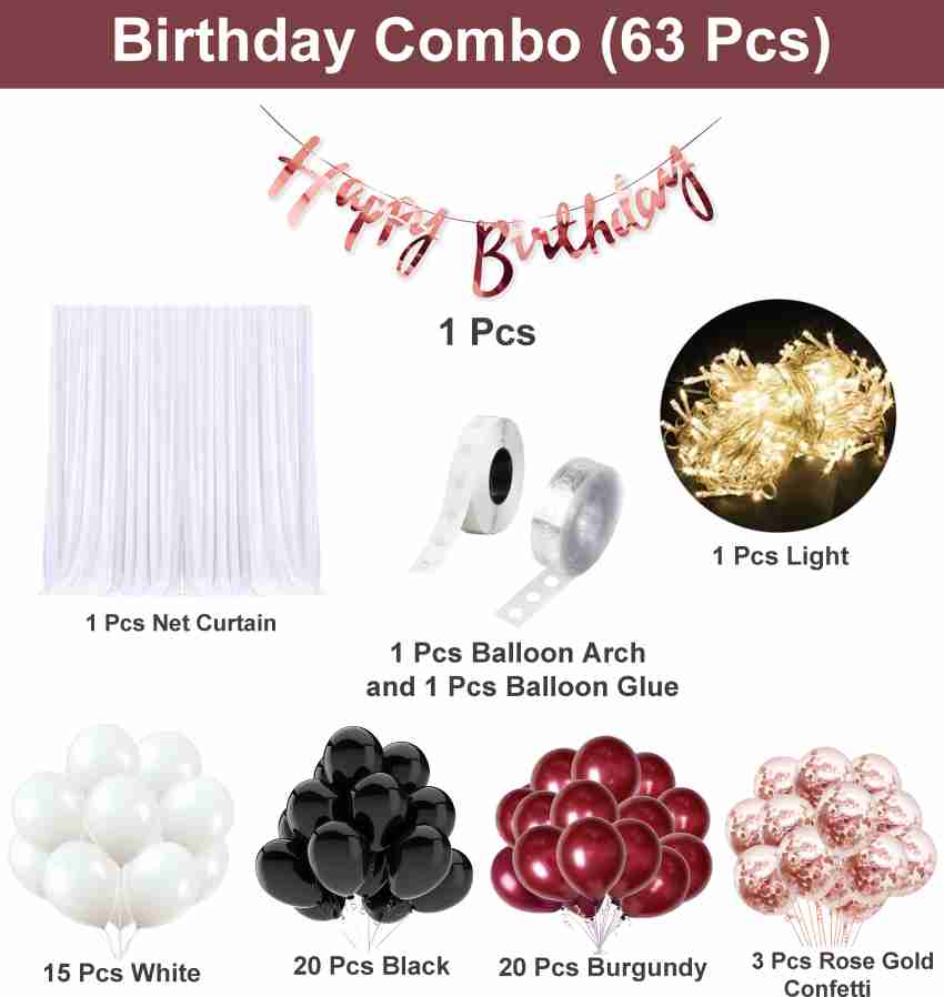 TTimmo4 Burgundy Black and White with Net Curtain Happy Birthday