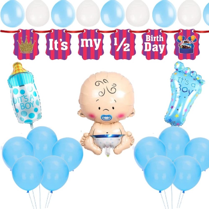FLICK IN Half Birthday Decorations for Baby Boy Foil 6th Month ...