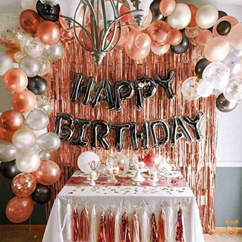 RainMeadow Premium Happy Birthday Decorations Party Set Kit for Women Girls Hot Pink Gold Black White Kate Spade Inspired Garland Bun