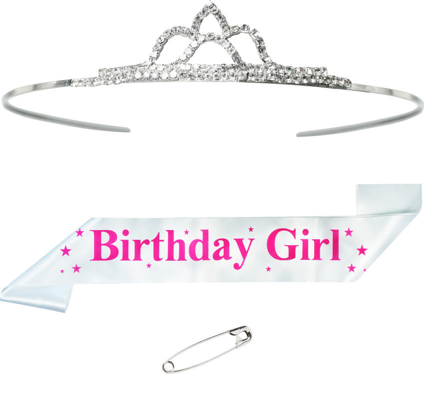 Unique Creations Birthday Girl White Sash Diamond Studded Crown