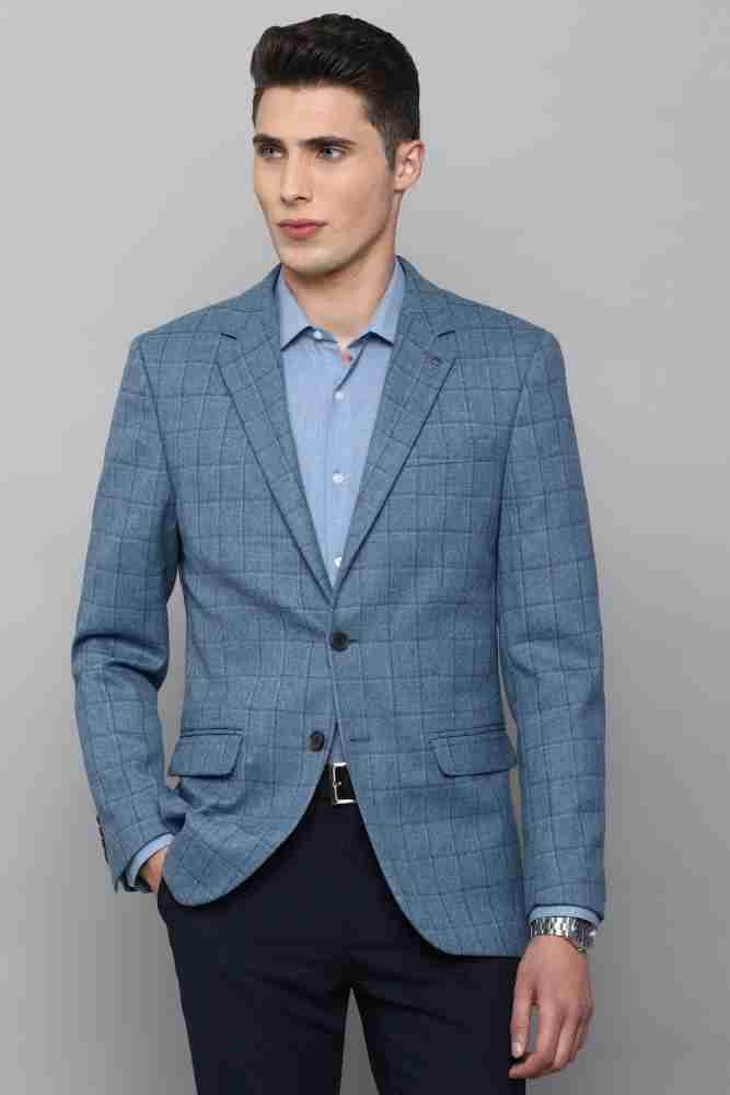 Buy Louis Philippe Men Navy Blue & Beige Slim Fit Single Breasted Checked  Formal Linen Blazer - Blazers for Men 11549848