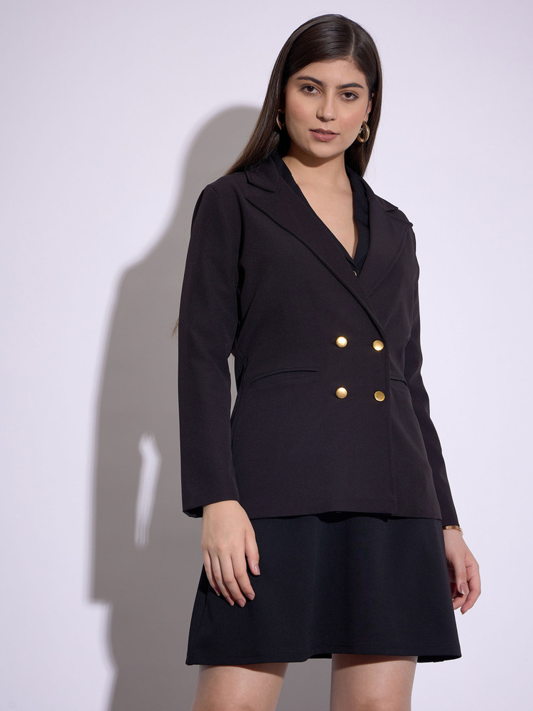 SASSAFRAS worklyf Self Design Double Breasted Casual Women Blazer