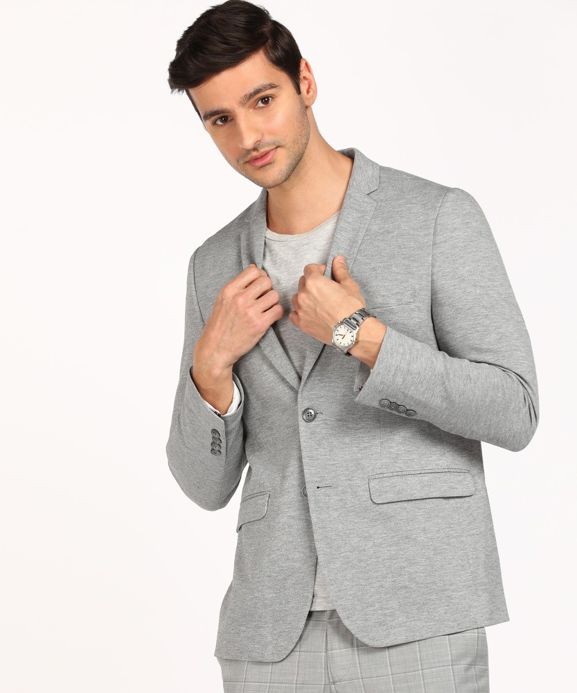 Louis Philippe Sport Grey Self Design Blazer