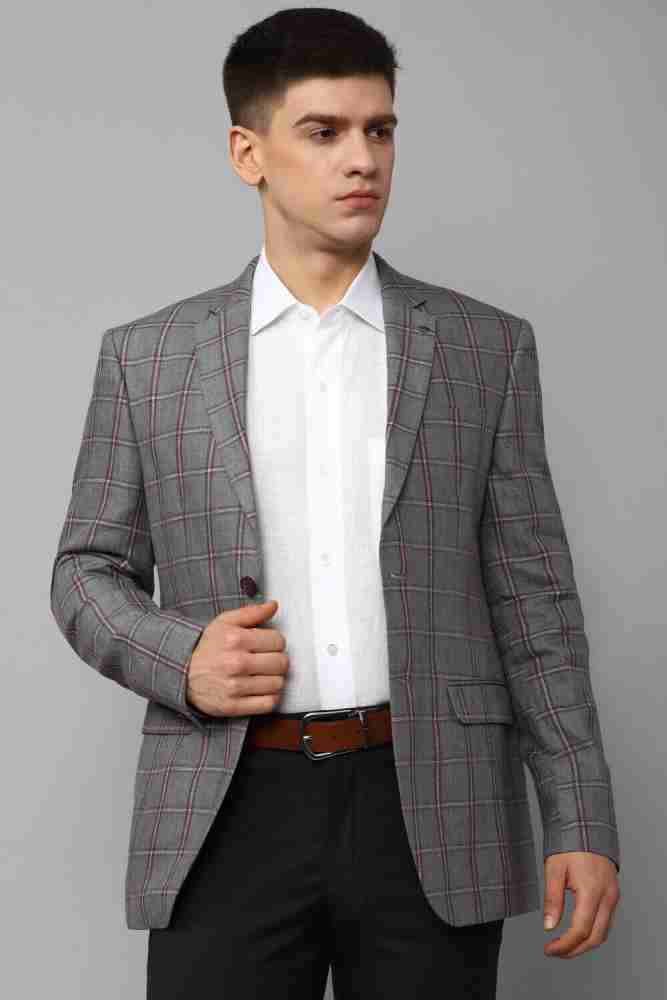 Louis Philippe Black Linen Slim Fit Checks Blazer