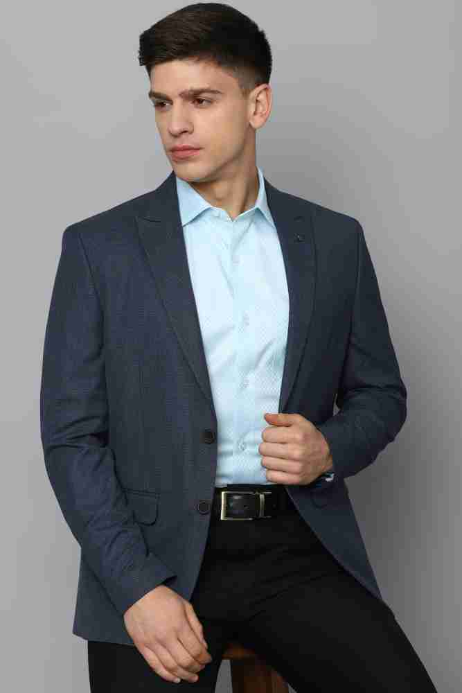 Louis Philippe Men Blue Slim Fit Textured Casual Blazer