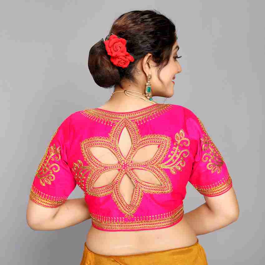 Buy SCUBE DESIGNS Cotton Silk All Over embrodered Round Neck Cutwork Half  Sleeves Saree Blouse Readymade Crop Top Choli for Girls & Womens Free Size  at