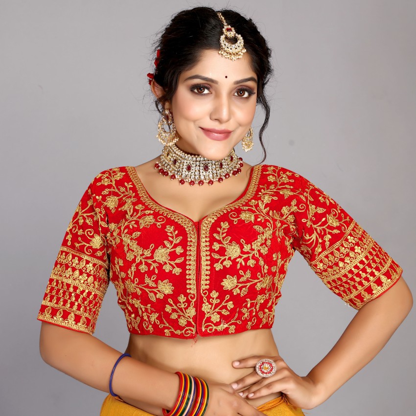 SCUBE DESIGNS Cotton Silk All Over embrodered Sweetheart Neck Half Sleeves Saree  Blouse Readymade Crop Top Choli for Girls & Womens Free Size : :  Fashion