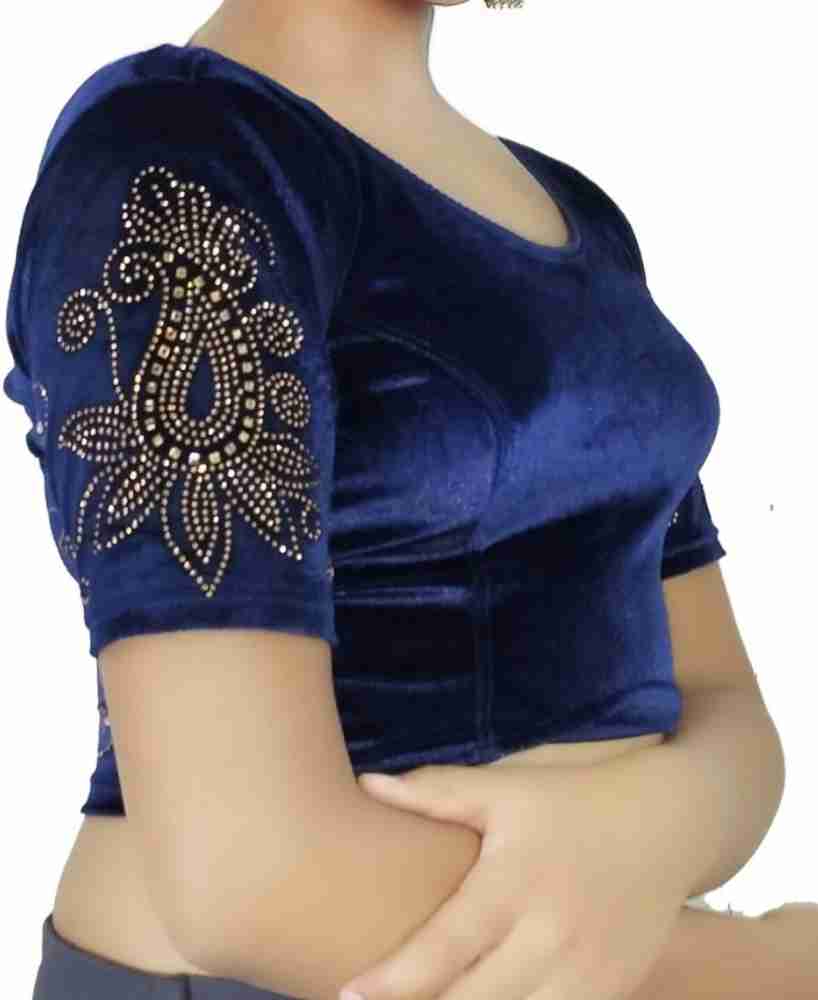 Buy PU Fashion Women Blue Embellished Velvet Blouse Online at Best