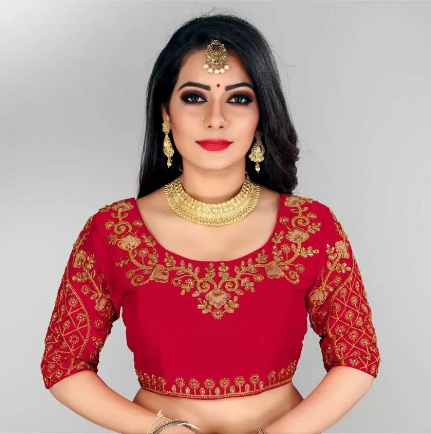 SCUBE DESIGNS Cotton Silk All Over embrodered Sweetheart Neck Half Sleeves  Saree Blouse Readymade Crop Top Choli for Girls & Womens Free Size :  : Fashion