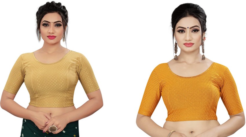 Cotton Lycra Half NET Sleeve Latest New collection Readymade Stretchable  Designer Blouse For Women SIZE 28 UP TO 46 GOLDEN COLOR