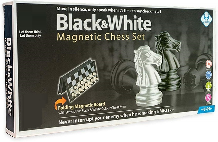 10inch Magnetic Travel Chess Set, Black & White Folding Board for