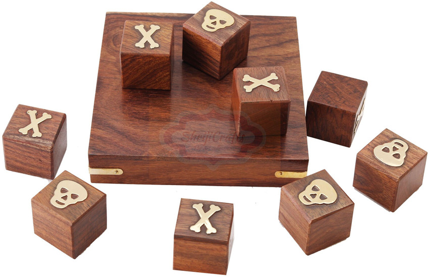 Skull and Crossbones 5 inch Square Wooden Mini Tic Tac Toe Game