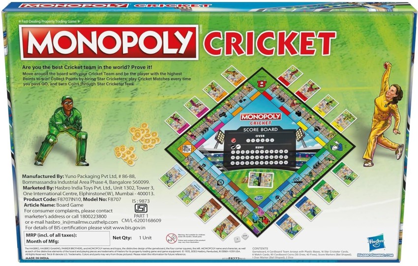 Monopoly Cricket Themed Board Game, For Families and Kids, Ages 8+, 2 to  6 Players Board Game Accessories Board Game - Cricket Themed Board Game
