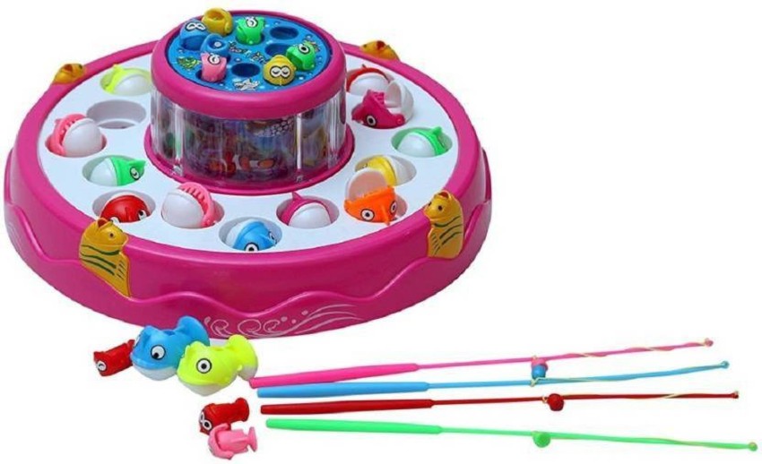 Fishing Game Toy Set with Single-layer Rotating Board, Battery Operated Rotating Novelty Toy Fishing Game Play Set Includes 21 Fish and 4 Fishing