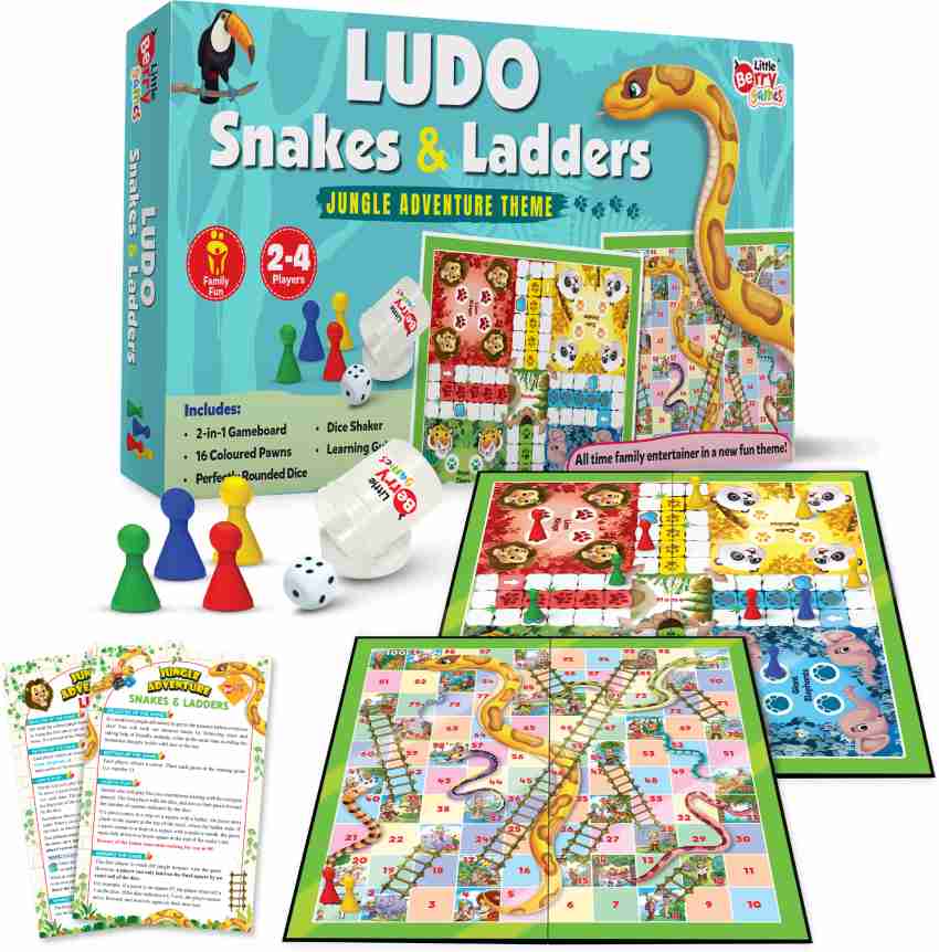 Ludo - Snakes & Ladders - Board Game - Foldable - with 4 Colours and 1 Dice