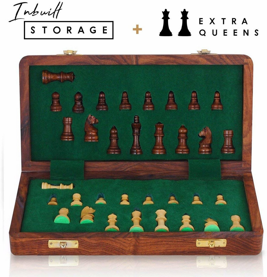 BCBESTCHESS Set, Premium Quality, Handcrafted Rosewood Unique Chess Board  Set, Foldable Secure Storage for Magnetic Pieces with Extra Queens, Chess