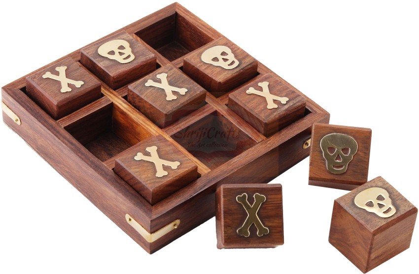 Skull and Crossbones 5 inch Square Wooden Mini Tic Tac Toe Game