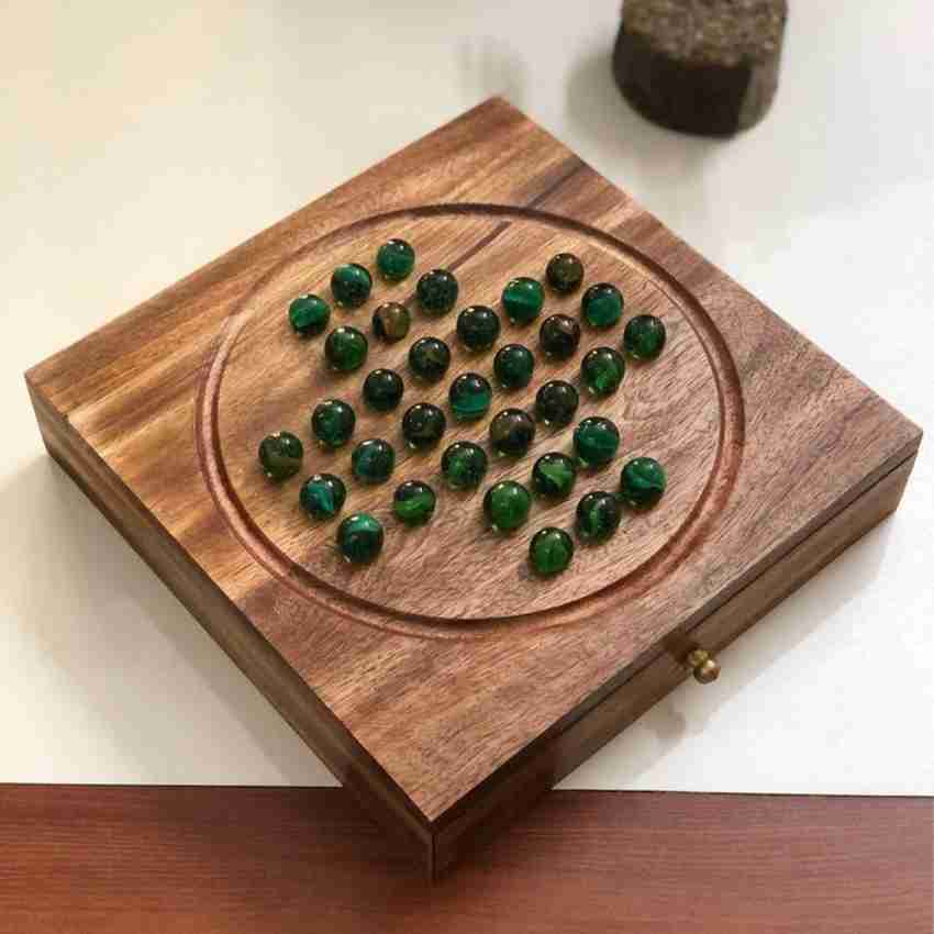  Shalinindia Games Solitaire Board In Wood With Glass Marbles :  Toys & Games