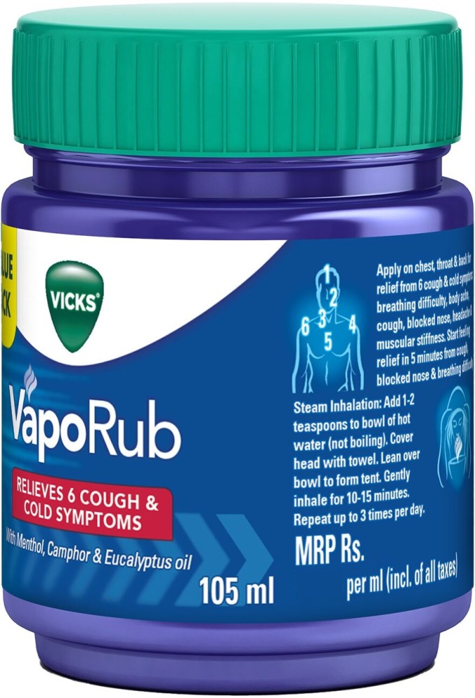 Vicks Vaporub Relief From Cold, Cough, Blocked Nose, Headache & Body Ache  50 gm