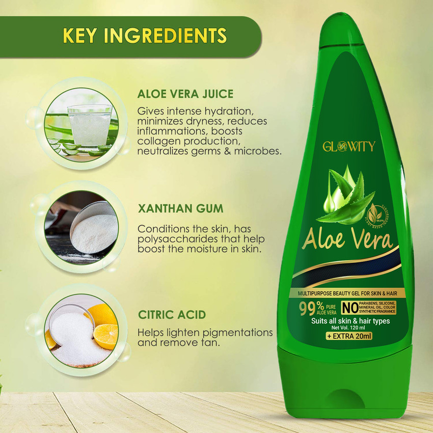 GLOWITY 99 Pure Aloe Vera Multipurpose Gel for Beautiful Face Skin Hair Extra 20ml Price in India Buy GLOWITY 99 Pure Aloe Vera Multipurpose Gel for Beautiful Face Skin