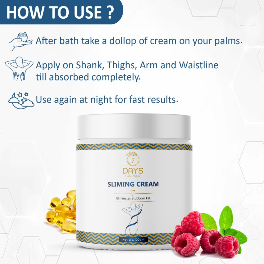 7 Days slimming cream for belly fat back bum neck back leg hip up breast  arms eblow Price in India - Buy 7 Days slimming cream for belly fat back  bum neck