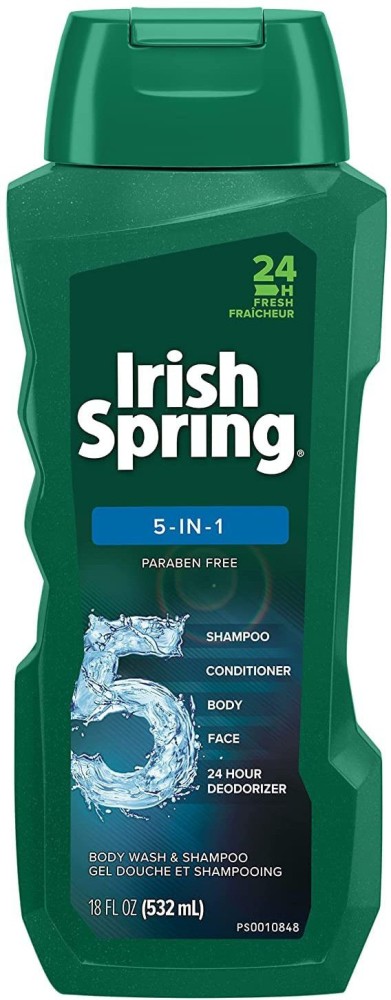 (Lot of 2) Irish Spring 5-In-1 Shampoo Conditioner Body & Face Wash 18 fl oz