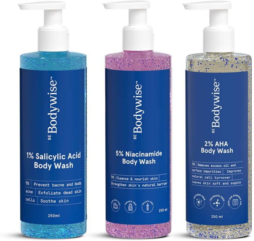 Be Bodywise Body Wash Kit for Women |1% SA Body Wash, 5% Niacinamide BW &  2% AHA Body Wash