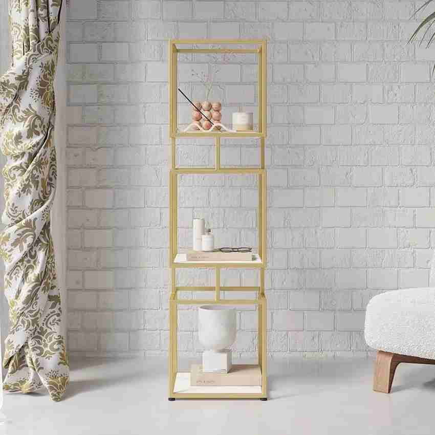 Narrow gold shelf metal tower display shelf cube new arrivals bookcase