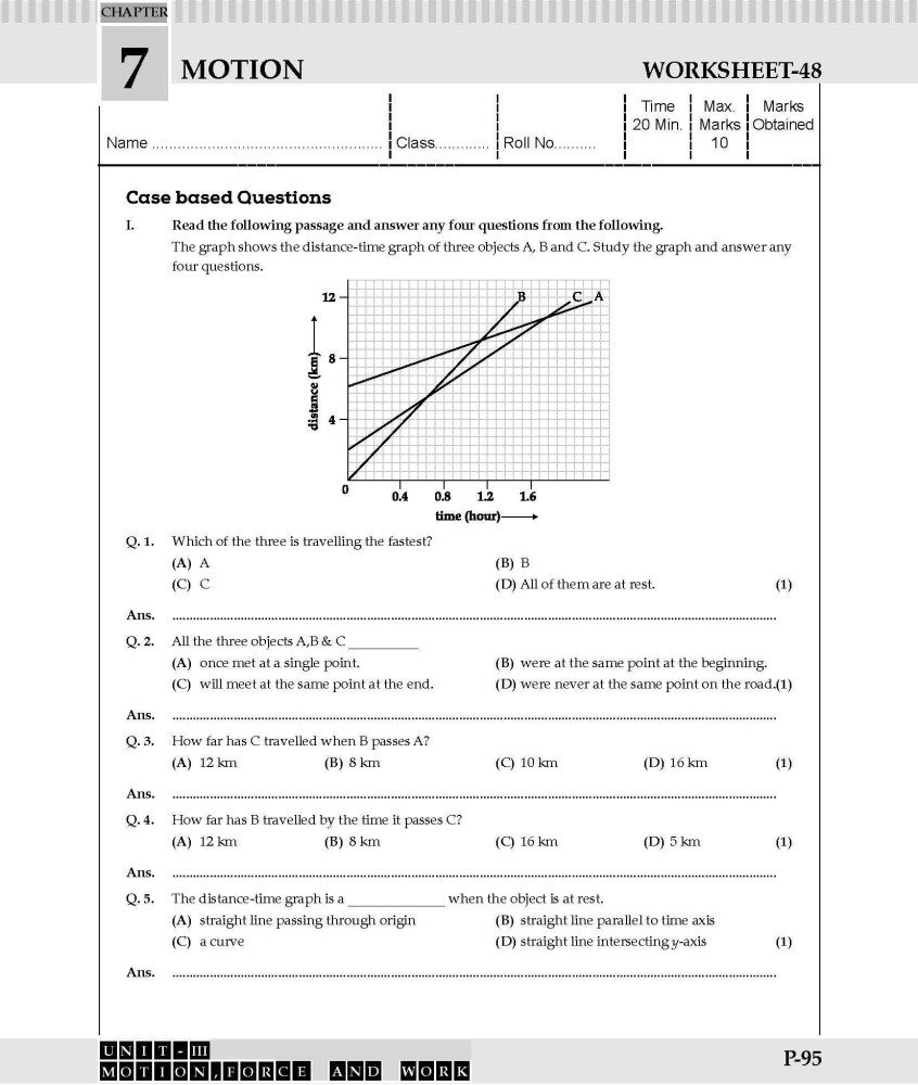 Worksheet for class 9 science motion