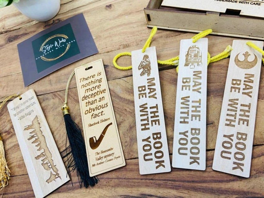 WOODEN Paper Bookmarks with Qoutes for Book reader Pack of 4