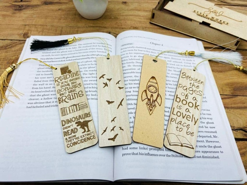 WOODEN Paper Bookmarks with Qoutes for Book reader Pack of 4