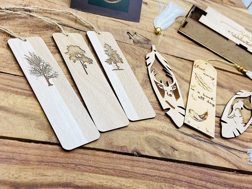 Set of custom wood books store & book marks