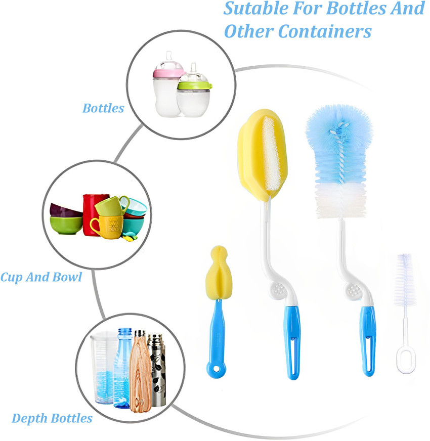 SYGA 4 Pcs Baby Milk Bottle Nipple Straw Brush Sponge Nylon Cleaning Brush Cleaner Bottle Tong Set Random Color