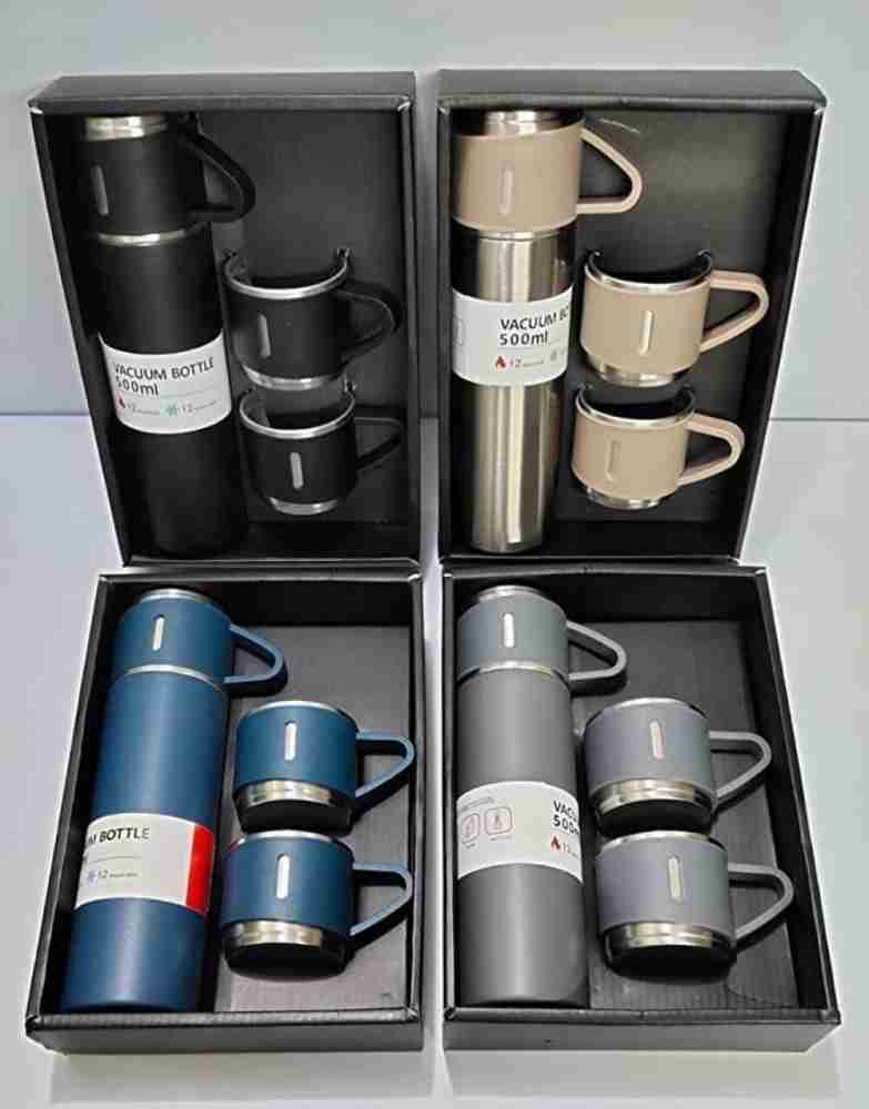 Vacuum Flask Set with 3 Stainless Steel Cups Combo - 500ml - Keeps HOT/Cold